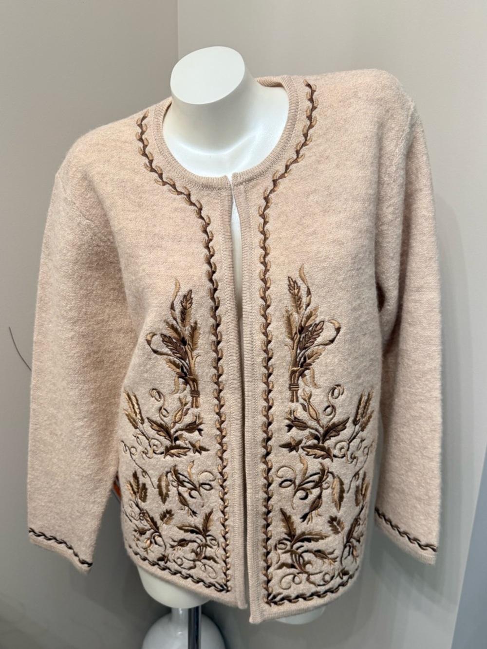 Vintage 90s Linea Louis Dell'olio Wool Cardigan Sweater Embroidered Open Front S